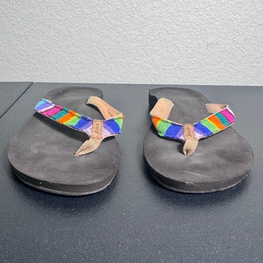 Reef Womens Brown Multi Color Woven Strap Cushioned Flip Flop Sandals Size 8 - Picture 2 of 8